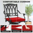 Nuu Garden 3 -Piece Black Bar Height Patio Dining Set Aluminum Round Table with 2 Red Cushions Swivel Chairs