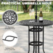 Nuu Garden 3 -Piece Black Bar Height Patio Dining Set Aluminum Round Table with 2 Red Cushions Swivel Chairs