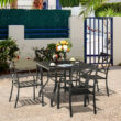 Nuu Garden 5 -Piece Black Patio Dining Set Iron Square Table with 4 Stackable Stationary Chairs