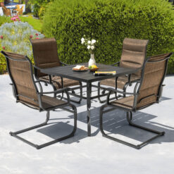 Nuu Garden 5 -Piece Black Patio Dining Set Iron Square Table with 4 Brown C-spring Chairs