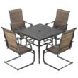 Nuu Garden 5 -Piece Black Patio Dining Set Iron Square Table with 4 Brown C-spring Chairs