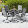 Nuu Garden 5 -Piece Black Patio Dining Set Iron Square Table with 4 Light gray C-spring Chairs