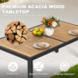 Nuu Garden 7 -Piece Black Rattan Patio Dining Set Wood Rectangle Table with 6 Beige Cushions Stationary Chairs
