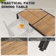 Nuu Garden 7 -Piece Black Rattan Patio Dining Set Wood Rectangle Table with 6 Beige Cushions Stationary Chairs