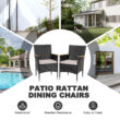 Nuu Garden 7 -Piece Black Rattan Patio Dining Set Wood Rectangle Table with 6 Beige Cushions Stationary Chairs