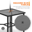 Nuu Garden 3 -Piece Black Bar Height Patio Dining Set Iron Square Table with 2 Red Cushions Swivel Chairs