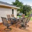 Nuu Garden 7 -Piece Black Patio Dining Set Iron Rectangle Table with 6 Brown Swivel Chairs