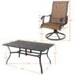 Nuu Garden 7 -Piece Black Patio Dining Set Iron Rectangle Table with 6 Brown Swivel Chairs