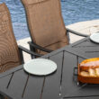 Nuu Garden 7 -Piece Black Patio Dining Set Iron Rectangle Table with 6 Brown Swivel Chairs