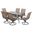 Nuu Garden 7 -Piece Black Patio Dining Set Iron Rectangle Table with 6 Brown Swivel Chairs