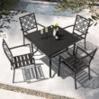 Nuu Garden Patio Dining Set 5 -Piece Black Patio Dining Set Iron Square Table with 4 Stackable Stationary Chairs