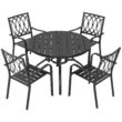 Nuu Garden 5 -Piece Black Patio Dining Set Iron Round Table with 4 Stackable Stationary Chairs