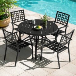 Nuu Garden 5 -Piece Black Patio Dining Set Iron Round Table with 4 Stackable Stationary Chairs