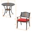 Nuu Garden 3 -Piece Black with gold Bistro Patio Dining Set Aluminum Round Table with 2 Red Cushions Stationary Chairs