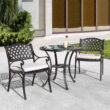 Nuu Garden 3 -Piece Black with gold Bistro Patio Dining Set Aluminum Round Table with 2 Off-white Cushions Stationary Chairs