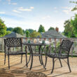 Nuu Garden 3 -Piece Black with gold Bistro Patio Dining Set Aluminum Round Table with 2 Stationary Chairs