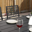 Nuu Garden 7 -Piece Black Patio Dining Set Iron Rectangle Table with 6 Stackable Stationary Chairs