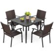 Nuu Garden 5 -Piece Black Wicker Patio Dining Set Iron Square Table with 4 Stationary Chairs