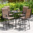 Nuu Garden 5 -Piece Black Bar Height Patio Dining Set Iron Square Table with 4 Brown Swivel Chairs