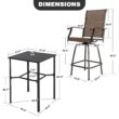 Nuu Garden 5 -Piece Black Bar Height Patio Dining Set Iron Square Table with 4 Brown Swivel Chairs