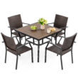 Nuu Garden 5 -Piece Black Wicker Patio Dining Set Iron Square Table with 4 Stationary Chairs