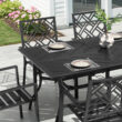 Nuu Garden 7 -Piece Black Patio Dining Set Iron Rectangle Table with 6 Stackable Stationary Chairs