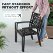 Nuu Garden 7 -Piece Black Patio Dining Set Iron Rectangle Table with 6 Stackable Stationary Chairs