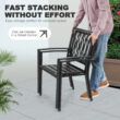 Nuu Garden 7 -Piece Black Patio Dining Set Iron Rectangle Table with 6 Stackable Stationary Chairs