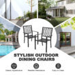 Nuu Garden 7 -Piece Black Patio Dining Set Iron Rectangle Table with 6 Stackable Stationary Chairs