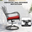 Nuu Garden 5 -Piece Black Patio Dining Set Iron Round Table with 4 Red Cushions Swivel Chairs