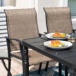 Nuu Garden Dining Chair And Table Set 7 -Piece Black Patio Dining Set Iron Rectangle Table with 6 Brown Stationary and Motion Chairs
