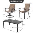 Nuu Garden Dining Chair And Table Set 7 -Piece Black Patio Dining Set Iron Rectangle Table with 6 Brown Stationary and Motion Chairs