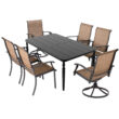 Nuu Garden Dining Chair And Table Set 7 -Piece Black Patio Dining Set Iron Rectangle Table with 6 Brown Stationary and Motion Chairs