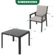 Nuu Garden 5 -Piece Black Patio Dining Set Aluminum Square Table with 4 Gray Cushions Stationary Chairs