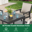 Nuu Garden 5 -Piece Black Patio Dining Set Aluminum Square Table with 4 Gray Cushions Stationary Chairs