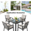 Nuu Garden 5 -Piece Black Patio Dining Set Aluminum Square Table with 4 Gray Cushions Stationary Chairs