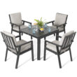 Nuu Garden 5 -Piece Black Patio Dining Set Aluminum Square Table with 4 Gray Cushions Stationary Chairs