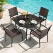 Nuu Garden 5 -Piece Black Wicker Patio Dining Set Iron Round Table with 4 Stationary Chairs