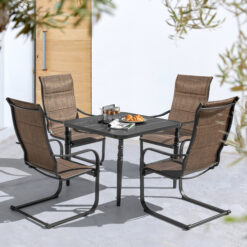 Nuu Garden 5 -Piece Black Patio Dining Set Iron Square Table with 4 Brown C-spring Chairs