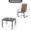 Nuu Garden 5 -Piece Black Patio Dining Set Iron Square Table with 4 Brown C-spring Chairs
