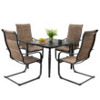 Nuu Garden 5 -Piece Black Patio Dining Set Iron Square Table with 4 Brown C-spring Chairs