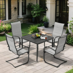 Nuu Garden 5 -Piece Black Patio Dining Set Iron Square Table with 4 Gray C-spring Chairs