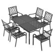 Nuu Garden 7 -Piece Black Patio Dining Set Iron Rectangle Table with 6 Stackable Stationary Chairs