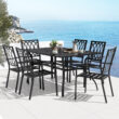 Nuu Garden 7 -Piece Black Patio Dining Set Iron Rectangle Table with 6 Stackable Stationary Chairs