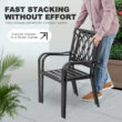 Nuu Garden 7 -Piece Black Patio Dining Set Iron Rectangle Table with 6 Stackable Stationary Chairs