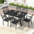 Nuu Garden 7 -Piece Black Patio Dining Set Iron Rectangle Table with 6 Stackable Stationary Chairs