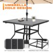 Nuu Garden 5 -Piece Black Patio Dining Set Iron Square Table with 4 Red Cushions Swivel Chairs