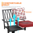 Nuu Garden 5 -Piece Black Patio Dining Set Iron Square Table with 4 Red Cushions Swivel Chairs