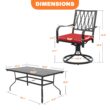 Nuu Garden 7 -Piece Black Patio Dining Set Iron Rectangle Table with 6 Red Cushions Swivel Chairs