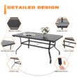 Nuu Garden 7 -Piece Black Patio Dining Set Iron Rectangle Table with 6 Red Cushions Swivel Chairs